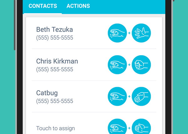 Assign up to four contacts to gestures in Myo Dialer.